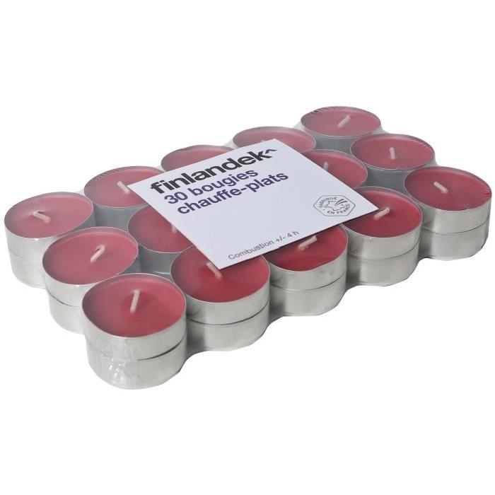 FINLANDEK Pack de 30 bougies chauffe-plats rouge