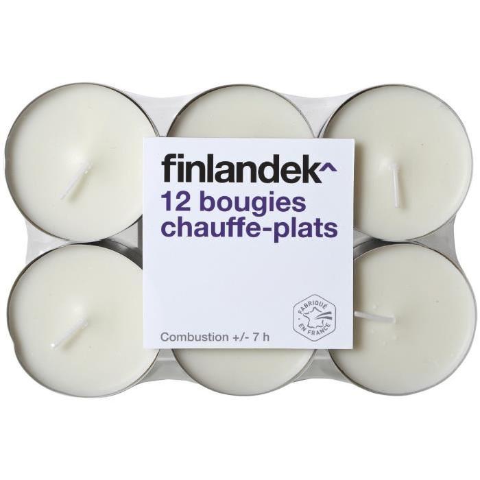 FINLANDEK Pack de 12 grosses bougies chauffe-plats blanc