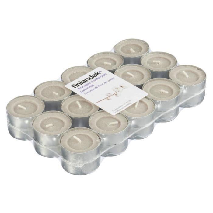 FINLANDEK Lot de 30 bougies chauffe-plat - Parfumum doux coton - Beige