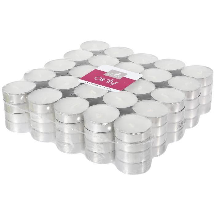 LE CHAT Lot de 100 bougies chauffe-plats - Ř 3,8 cm - Blanc