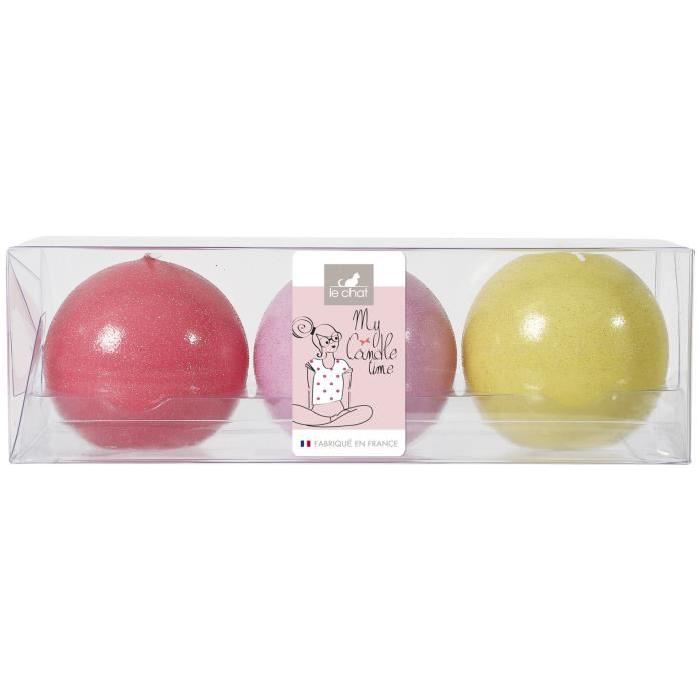 LE CHAT Lot de 3 bougies boules colorés d.60mm