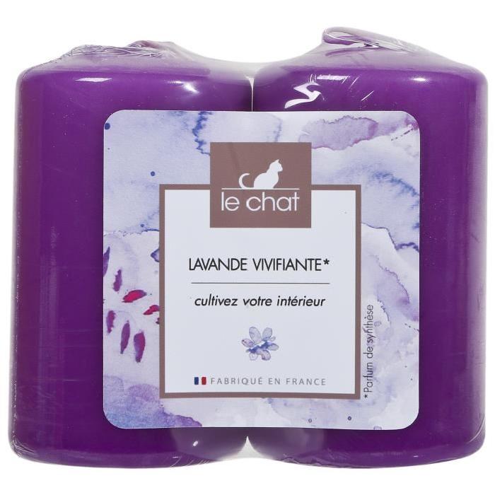 LE CHAT Lot de 2 bougies violets d48xh80mm parfum lavande