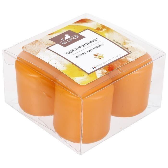 LE CHAT Lot de 4 bougies oranges d38xh40mm parfum tulipe