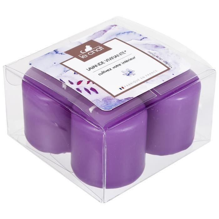 LE CHAT Lot de 4 bougies violets d38xh40mm parfum lavande