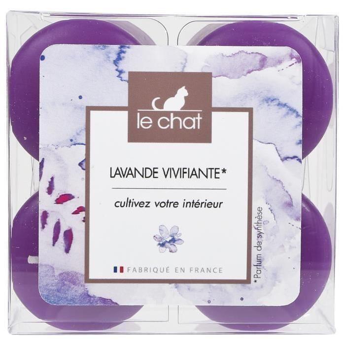 LE CHAT Lot de 4 bougies violets d38xh40mm parfum lavande