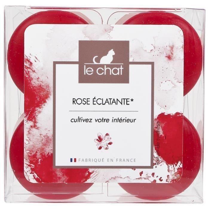 LE CHAT Lot de 4 bougies rouges d38xh40mm parfum rose