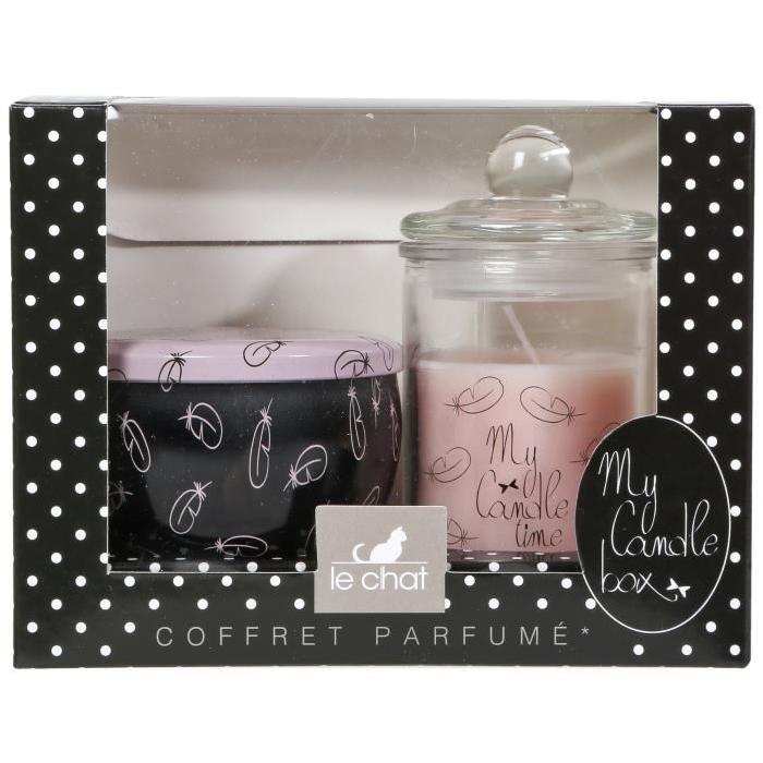 LE CHAT Coffret duo bougies My Candle Box parfum vanille - 1 bonbonniere et 1 boite métal