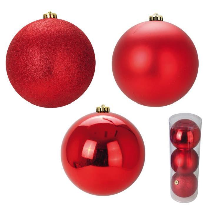 Lot de 3 Boules de Noël assorties Rouge 15 cm