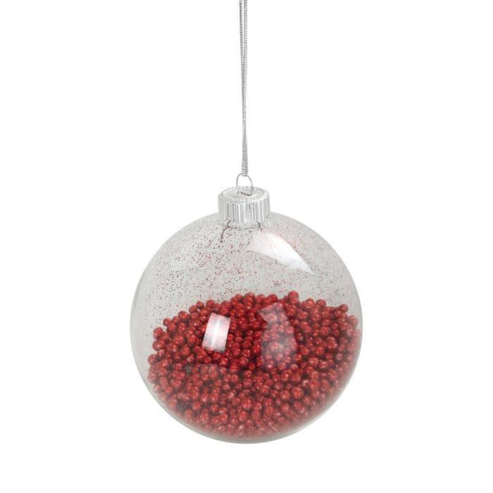 Boule de Noël transparente rouge en verre Ř 8 cm