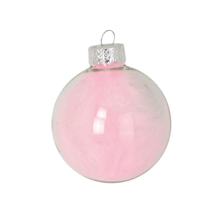 Lot de 6 Boules de Noël en verre rose Ř 6cm