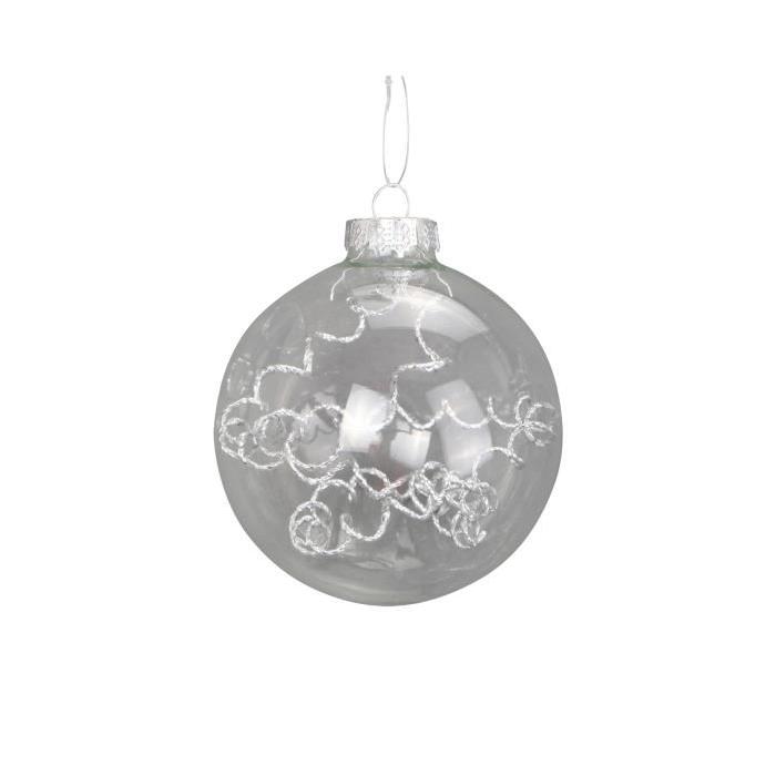 Boule de Noël charme argenté en verre Ř 10 cm