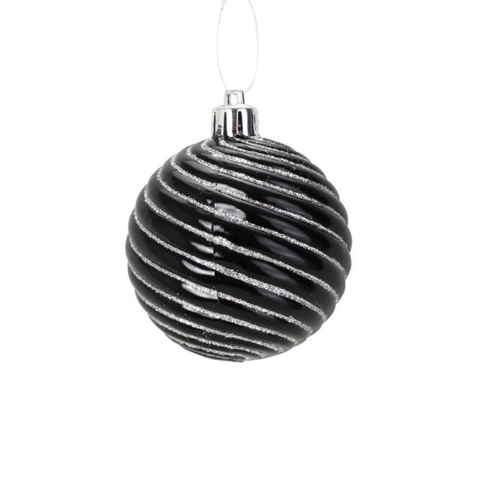 Lot de 4 Boules de Noël spirale noir en PVC Ř 8 cm