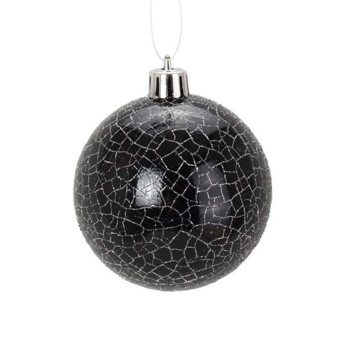 Lot de 4 Boules de Noël effet craquelé noir en PVC Ř 8 cm