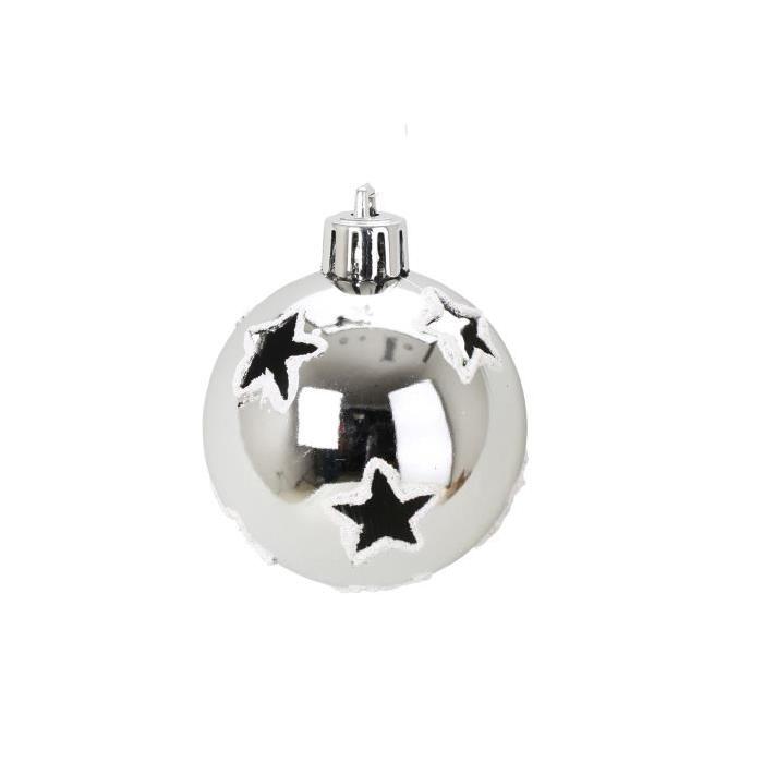 Lot de 6 Boules de Noël étoile Noir et argent 6 cm