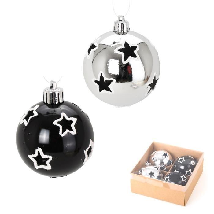 Lot de 4 Boules de Noël étoile noir brillant Ř 8 cm