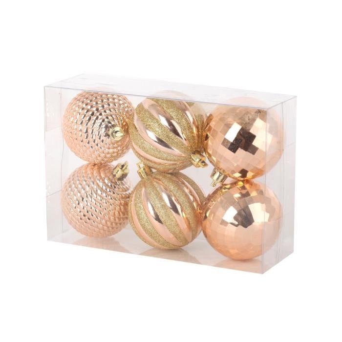 Lot de 6 Boules de Noël chic a 3 modeles Or Rose