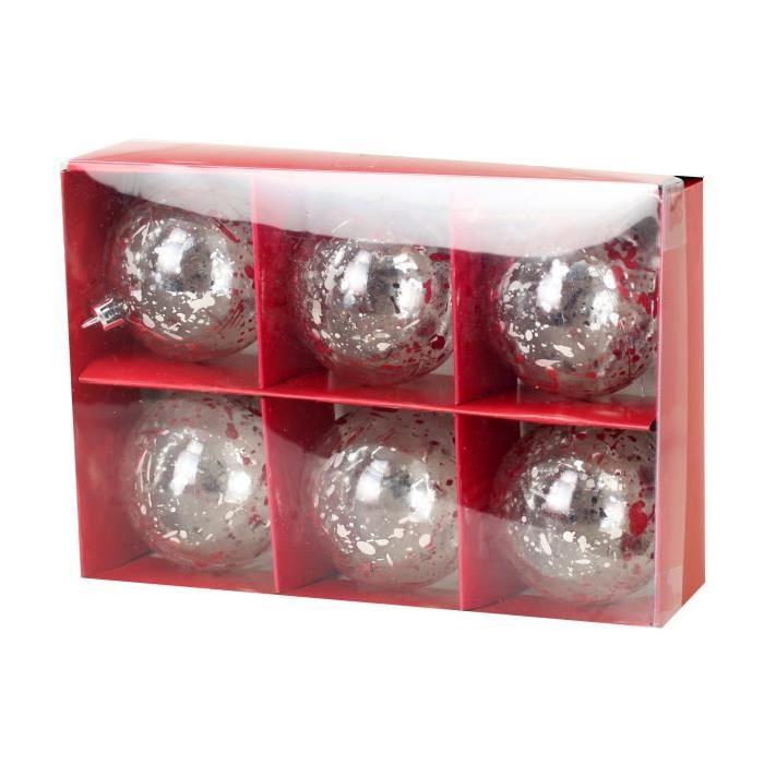 Lot de 6 Boules de Noël en Plastique Argenté 6 cm