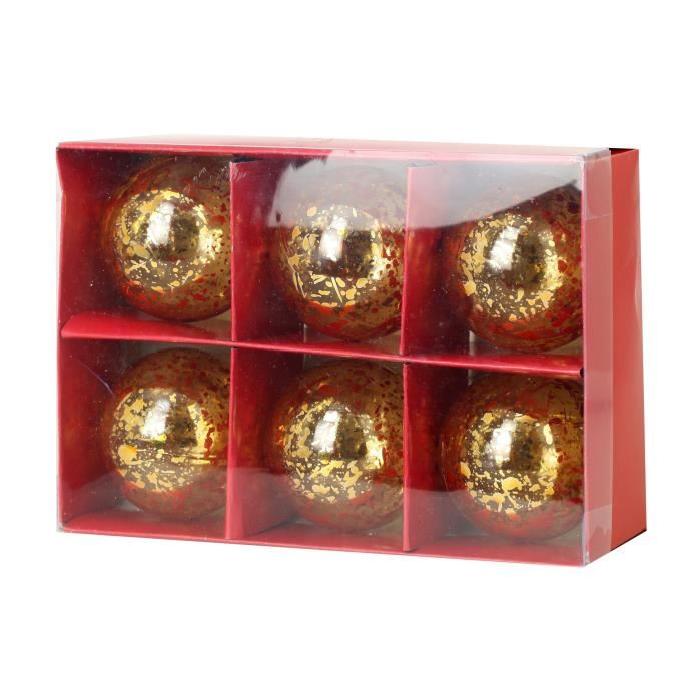 Lot de 6 Boules de Noël en Plastique Doré 6 cm