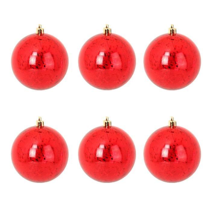 Lot de 6 Boules de Noël en Plastique Rouge 6 cm