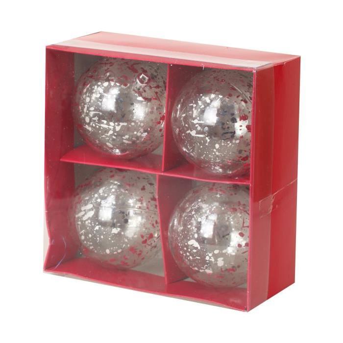 Lot de 4 Boules de Noël en Plastique Argenté 8 cm