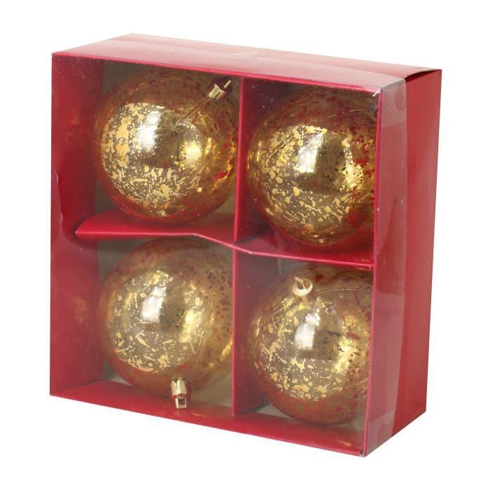 Lot de 4 Boules de Noël en Plastique Doré 8 cm