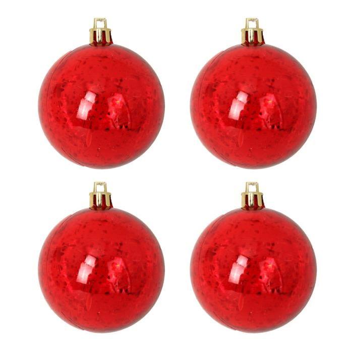 Lot de 4 Boules de Noël en PVC Rouge 8 cm