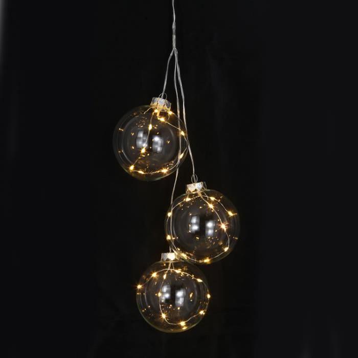 Lot de 3 Boules de Noël Lumineuses en verre 10x8cm