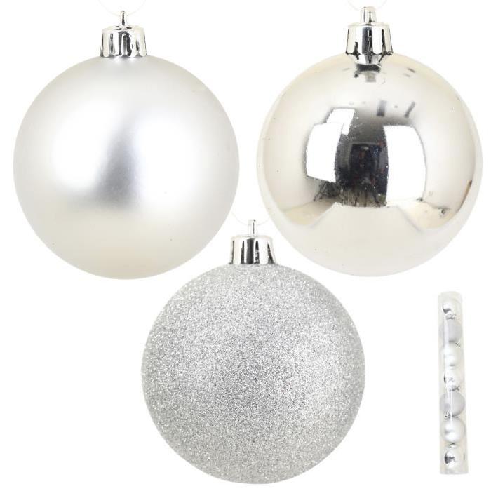 Lot de 7 Boules de Noël en PVC Argenté 8 cm