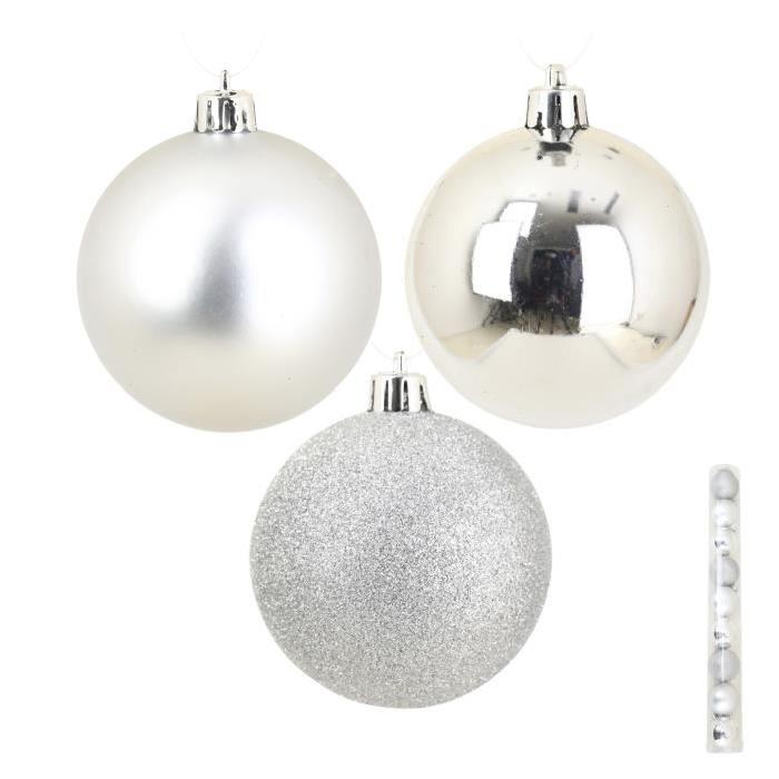 Lot de 9 Boules de Noël en PVC Argenté 6 cm