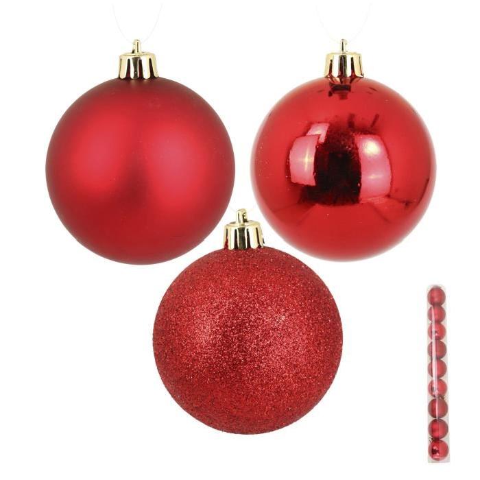 Lot de 9 Boules de Noël en PVC Rouge 6 cm