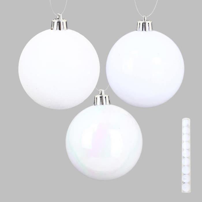 Lot de 9 Boules de Noël en PVC Blanc 6 cm