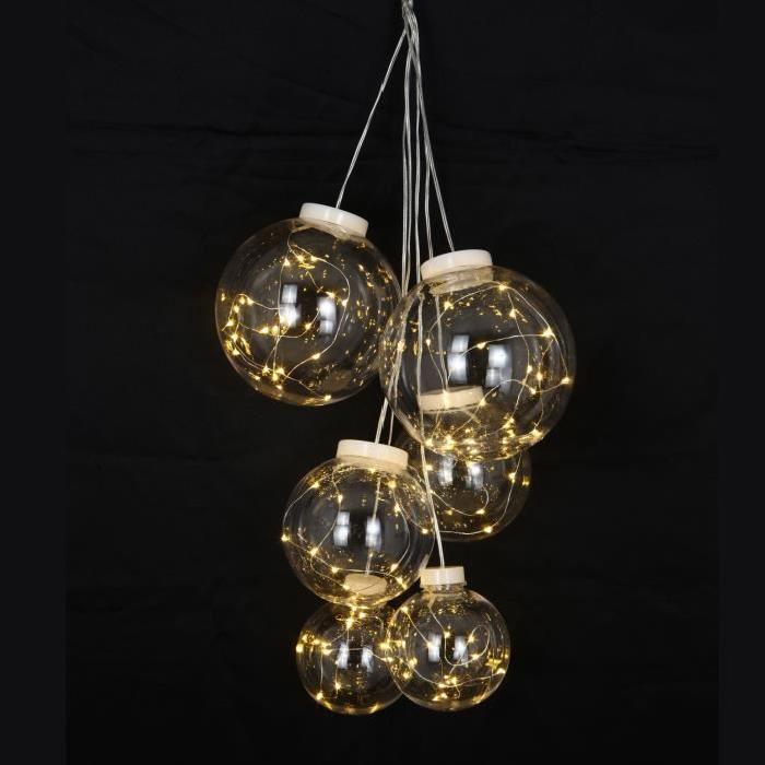 Lot de 6 Boules de Noël Lumineuses en PVC et cuivre