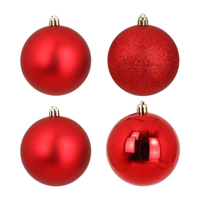 Lot de 4 Boules de Noël 3 finitions assorties Rouge