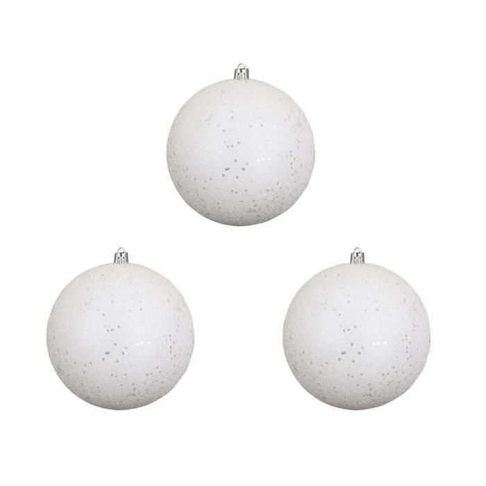 Lot de 3 Boules de Noël pailletées Blanc 12 cm