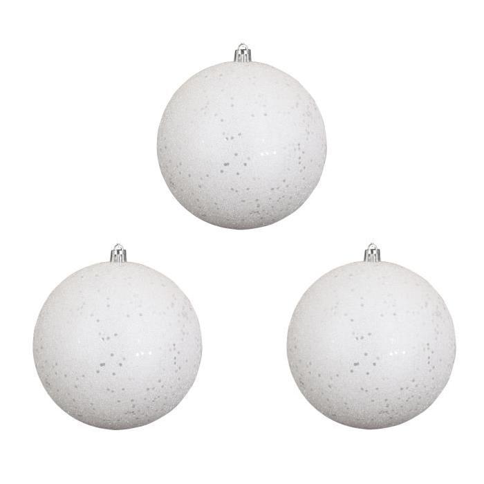 Lot de 3 Boules de Noël pailletées Blanc 15 cm