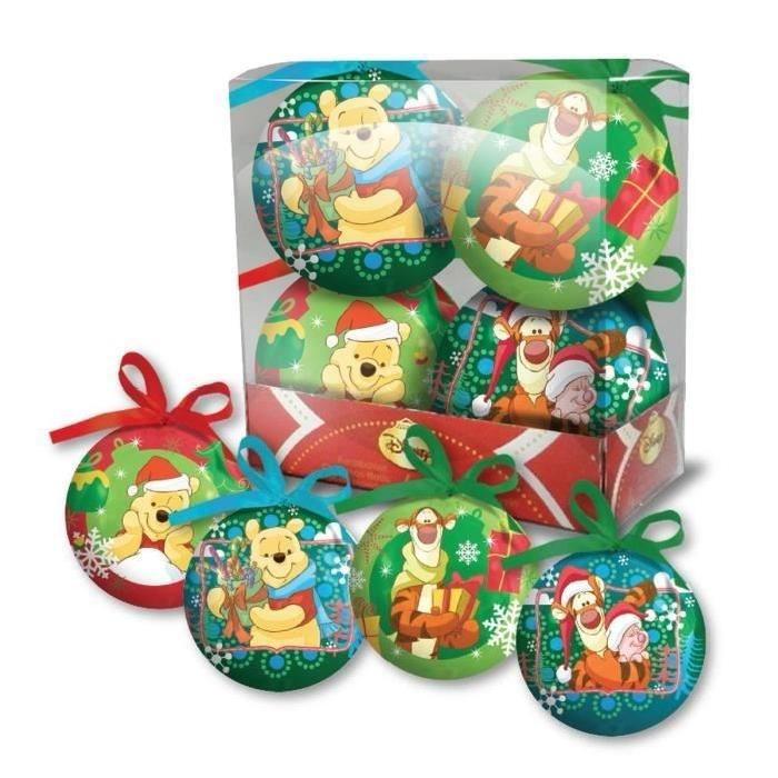 POOH Lot de 4 boules de Noël 55x18 cm vert + Bonnet velours 39 cm rose + Stickers électrostatique 30x20 cm blanc