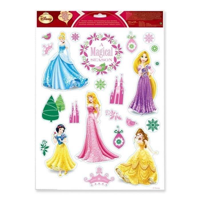 PRINCESSE Lot de 7 boules de Noël 7,5 cm rose et bleu + Chaussette velours 39 cm rose et Stickers électrostatique 42x30 cm