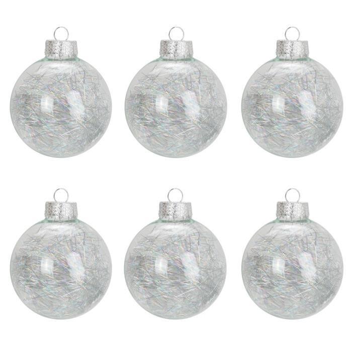 Lot de 6 Boules de Noël en verre avec cheveux d'ange