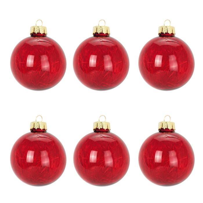 Lot de 6 Boules de Noël en verre avec cheveux d'ange Ř 6cm