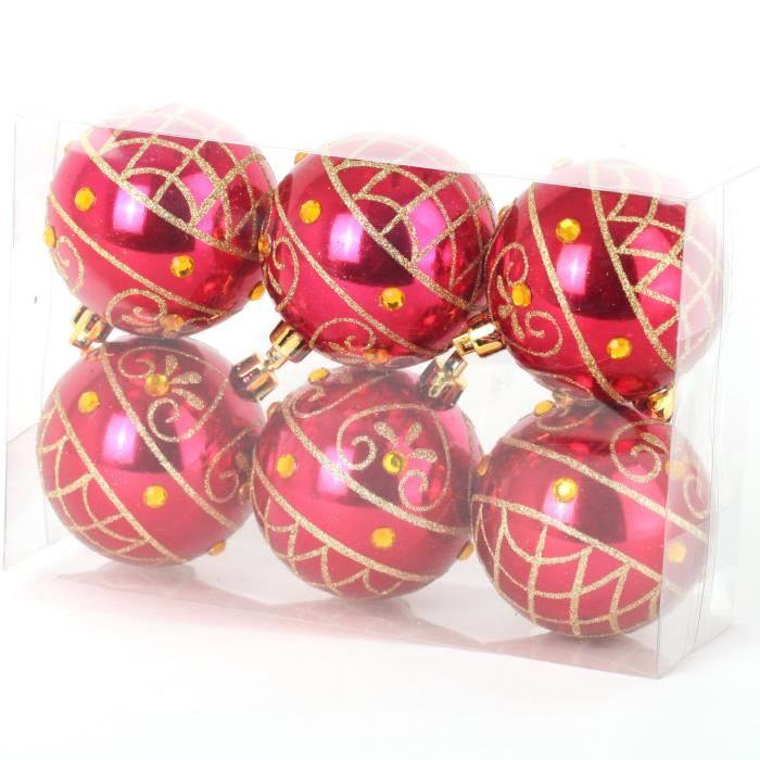 Lot de 6 Boules de Noël Rouge en plastique Ř 6 cm