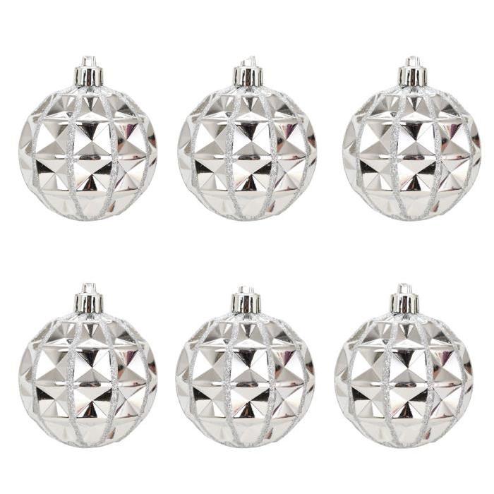 Lot de 6 Boules de Noël géométrique Argenté 7 cm