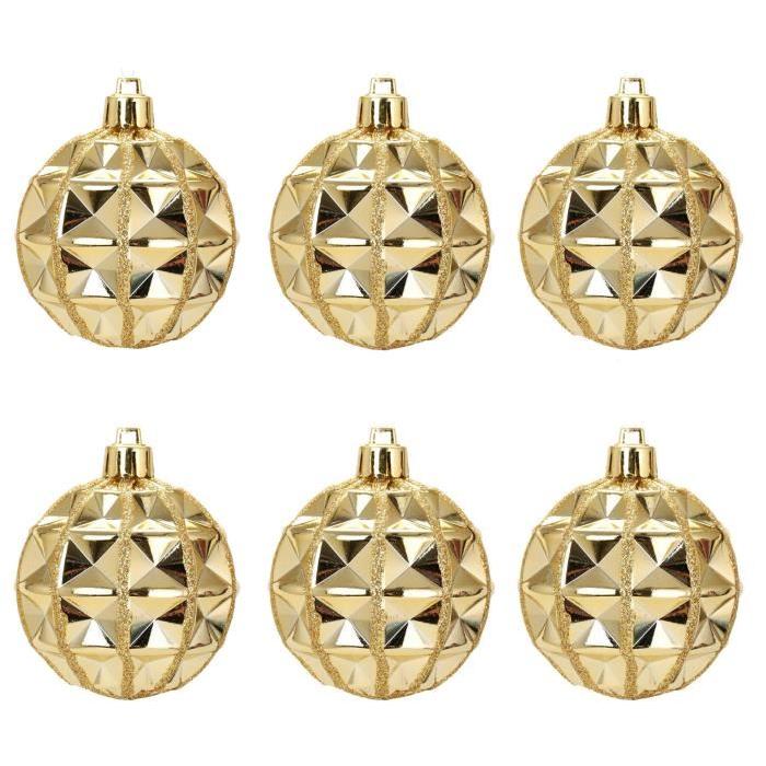 Lot de 6 Boules de Noël géométrique Doré 7 cm