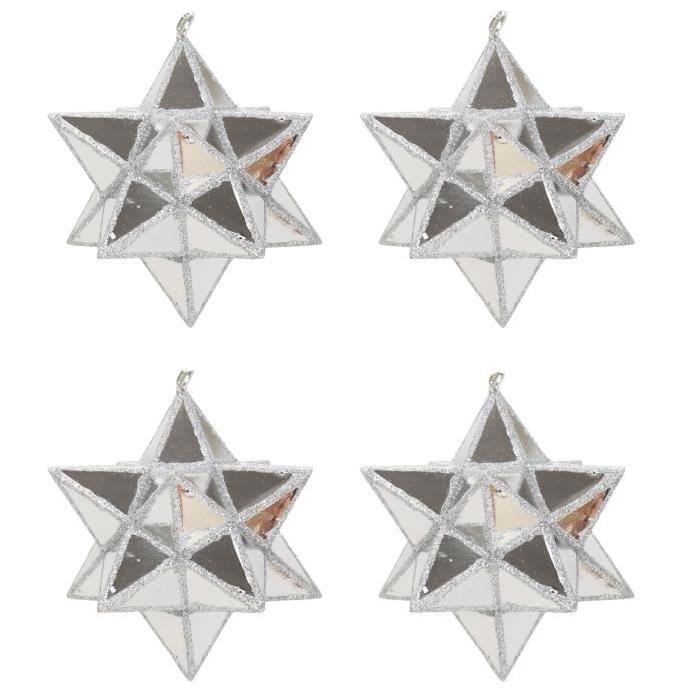 Lot de 4 Etoiles de Noël en PVC Argenté 7 cm