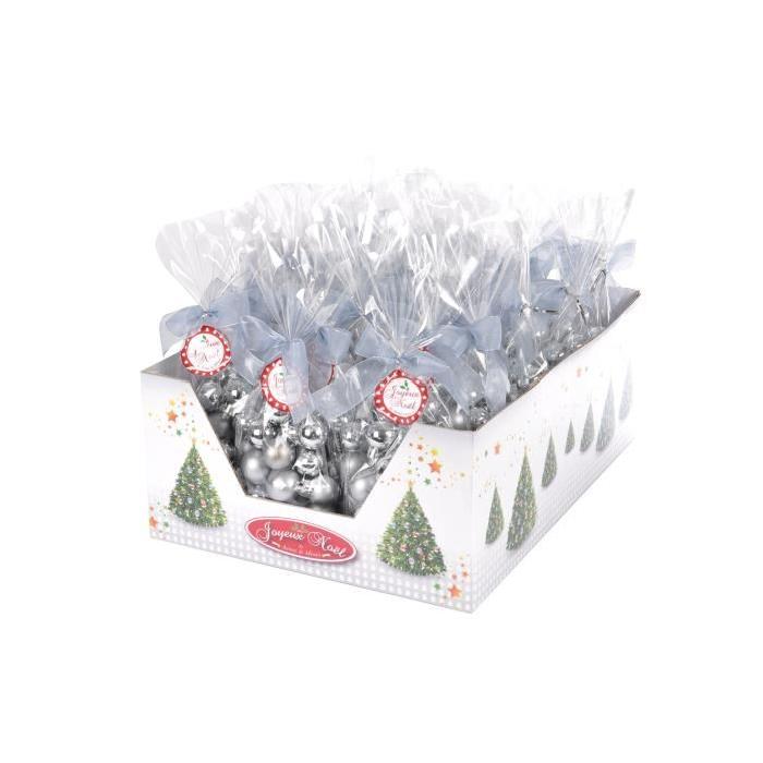 CODICO Set de 16 petites boules de noël 6xŘ3-10xŘ2,5 cm argentée