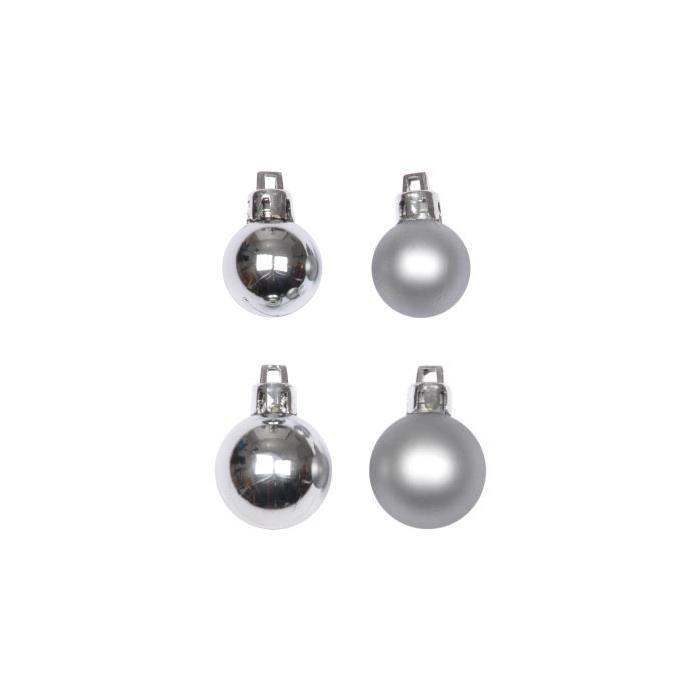 CODICO Set de 16 petites boules de noël 6xŘ3-10xŘ2,5 cm argentée