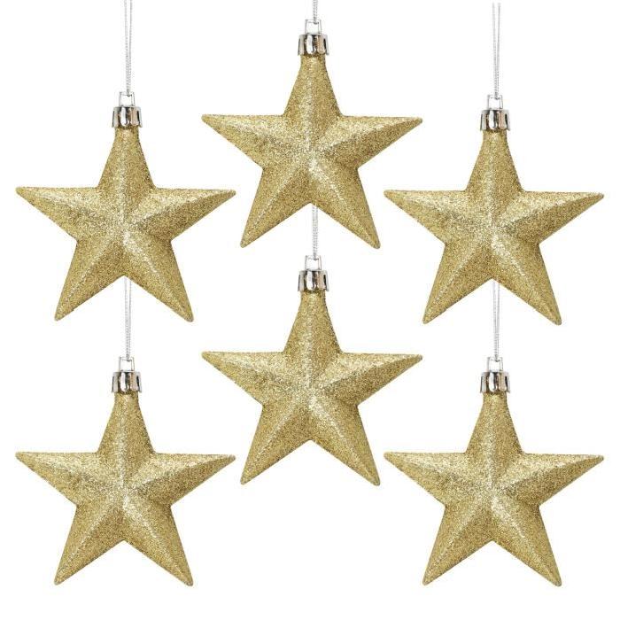 Lot de 6 Suspensions de Noël Etoiles Doré 12 cm