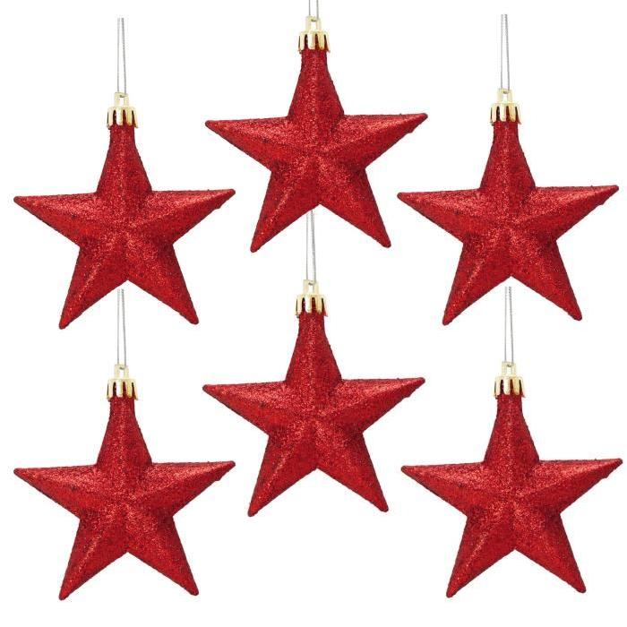 Lot de 6 Suspensions de Noël Etoiles Rouge 12 cm