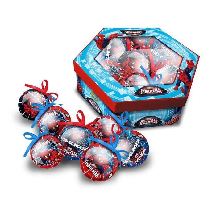 SPIDERMAN Lot de 7 boules de noël 7,5 cm rouge et bleu