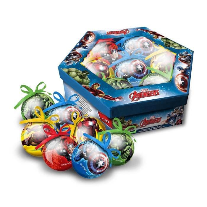 AVENGERS Lot de 7 boules de noël 7,5 cm rouge, vert et bleu