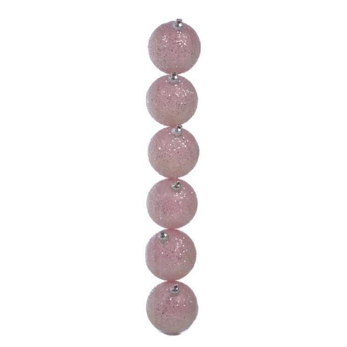 J-LINE Lot de 6 boules de noël a paillettes diametre 6 cm rose